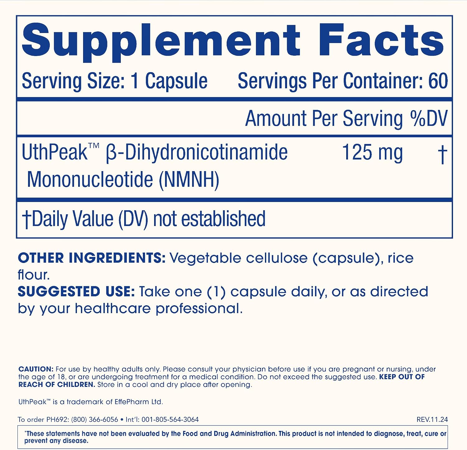 ProHealth Pure NMNH 125 mg - 60 Cápsulas - Suplemento de NAD+ con UthPeak™ NMNH Cristalino