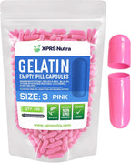 XPRS Nutra Cápsulas Vacías Tamaño 3 - 100 Unidades Cápsulas de Gelatina Vacías para Rellenar tus Propias Vitaminas y Suplementos (Rosa)