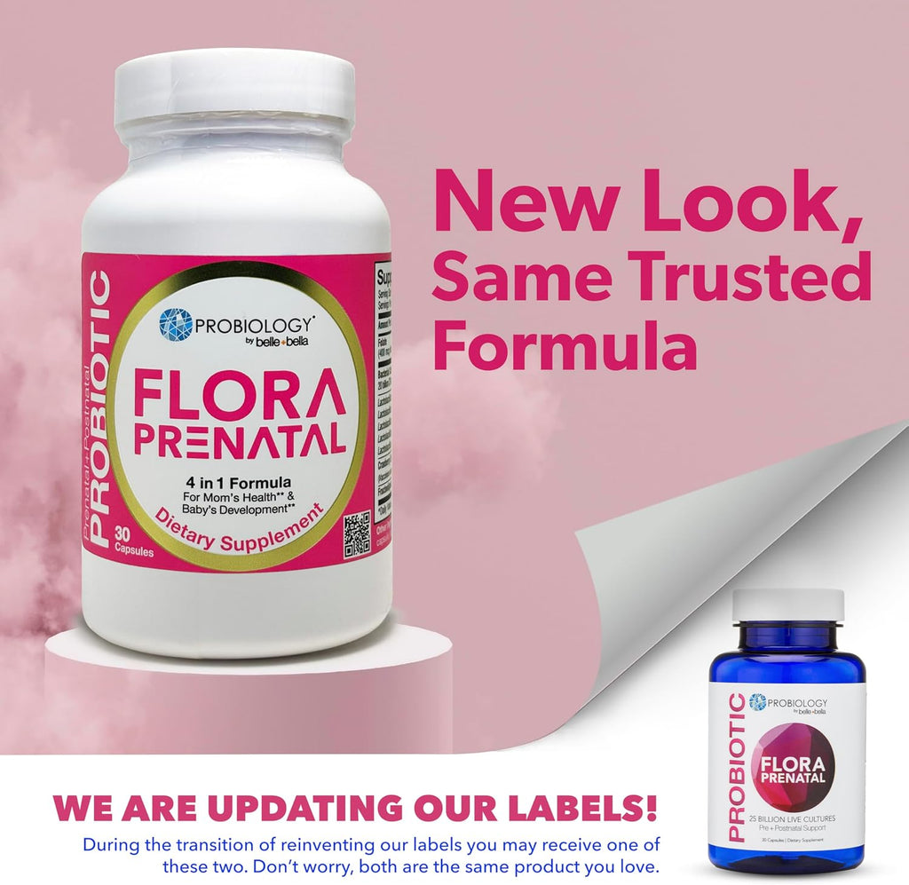 belle+bella Probiology Flora Prenatal Cápsulas - Probiótico y Prebiótico con Ácido Fólico para Embarazo y Postparto - 30 Cápsulas