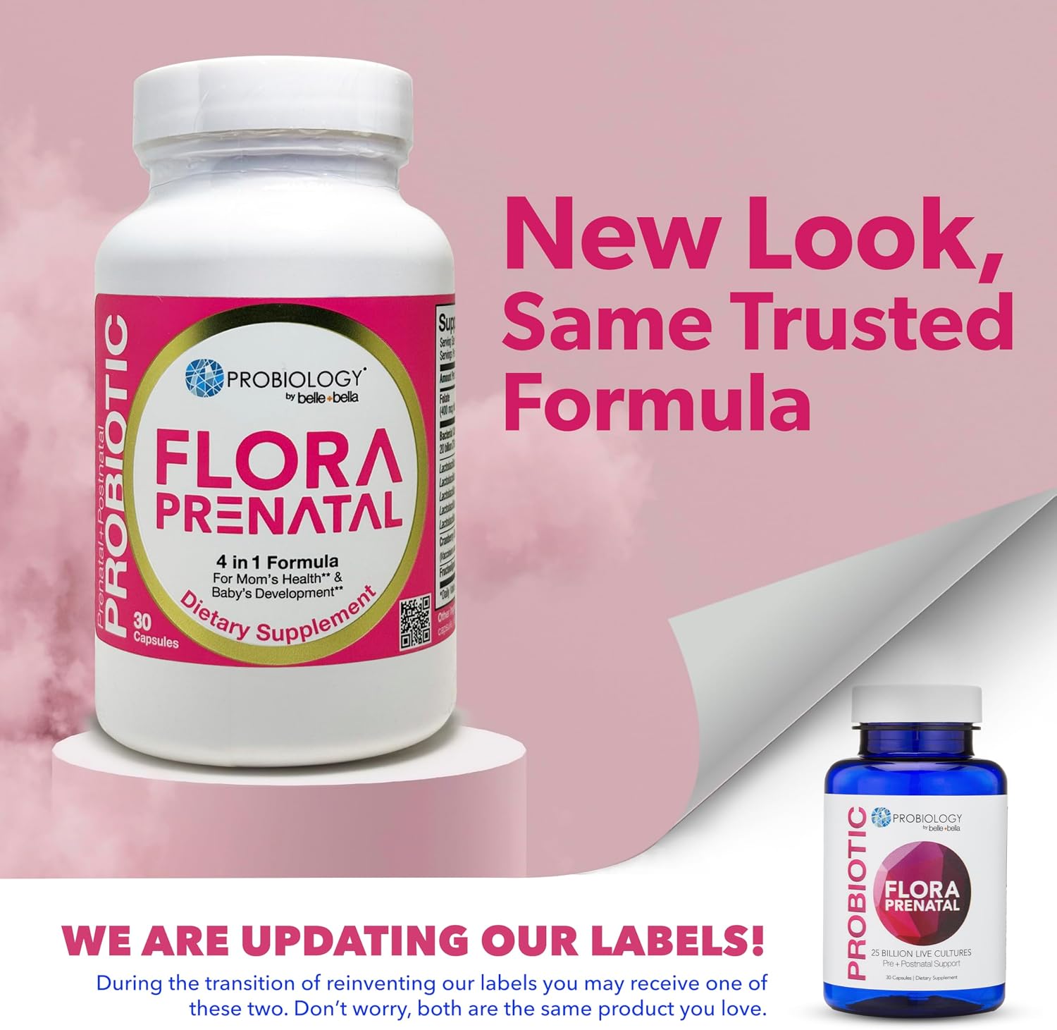 belle+bella Probiology Flora Prenatal Cápsulas - Probiótico y Prebiótico con Ácido Fólico para Embarazo y Postparto - 30 Cápsulas