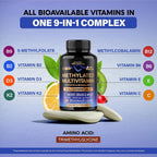 Multivitamínico Metilado 9-en-1 - B2, B6, 5-MTHF, B12, C, D3, E, K2 y TMG - 120 Cápsulas
