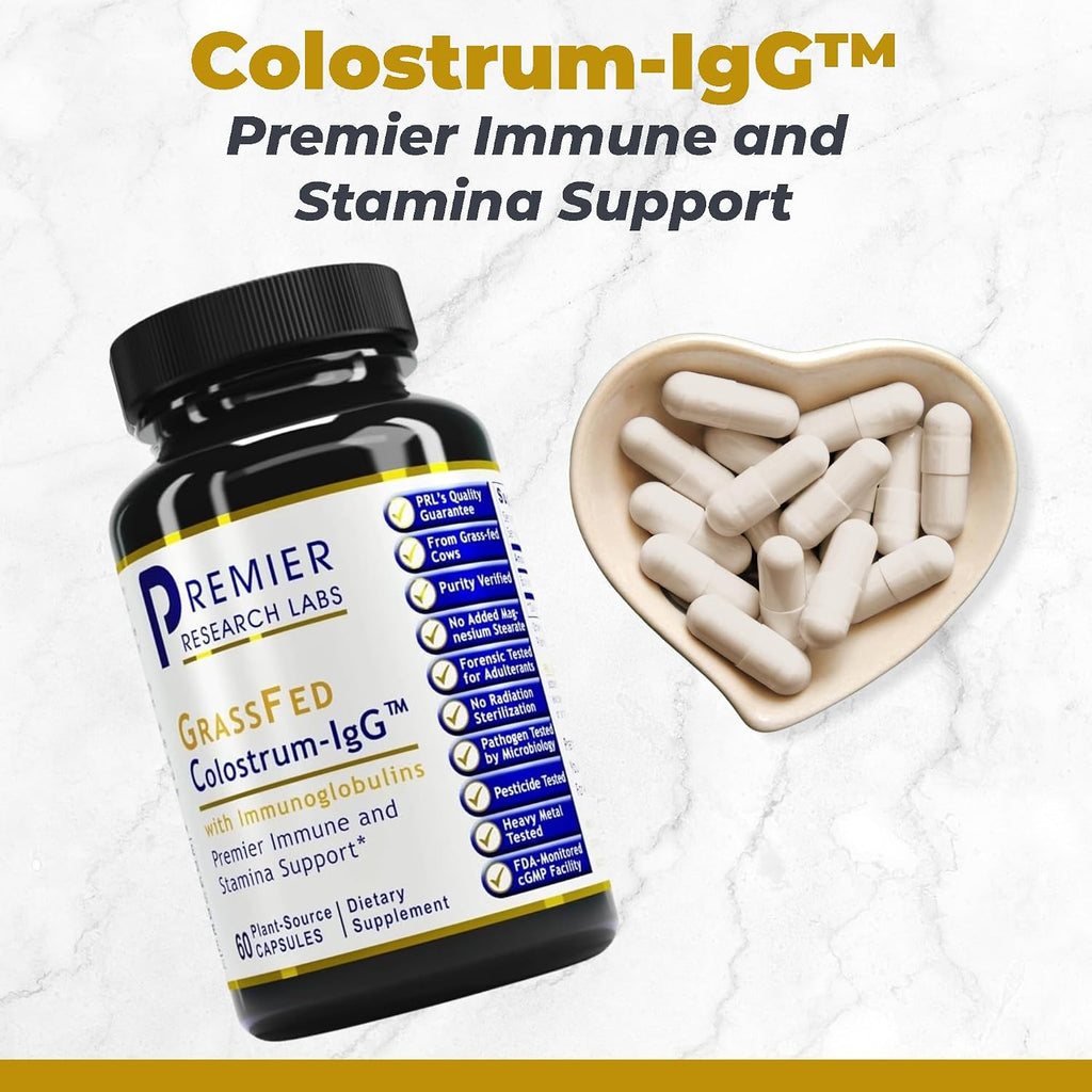 Premier Research Labs Colostrum-IgG – Calostro Bovino para la Salud Inmunitaria, 60 Cápsulas