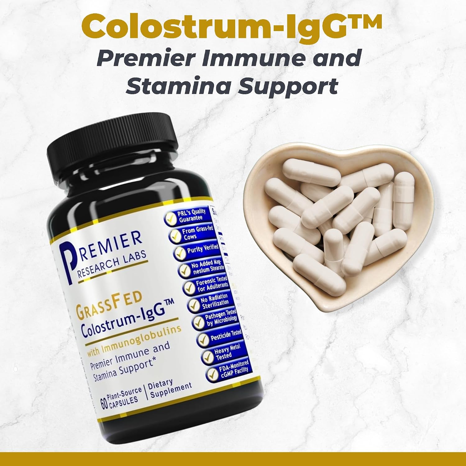 Premier Research Labs Colostrum-IgG – Calostro Bovino para la Salud Inmunitaria, 60 Cápsulas
