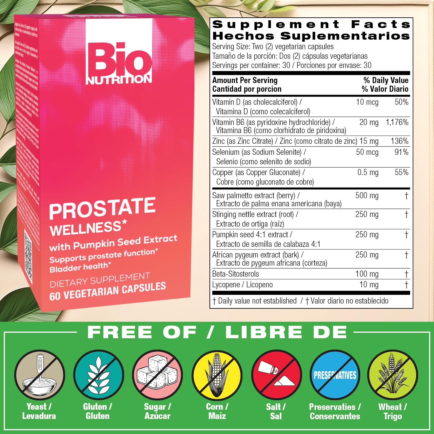 Bio Nutrition Prostate Wellness with Pumpkin Seed Extract - 60 Capsules