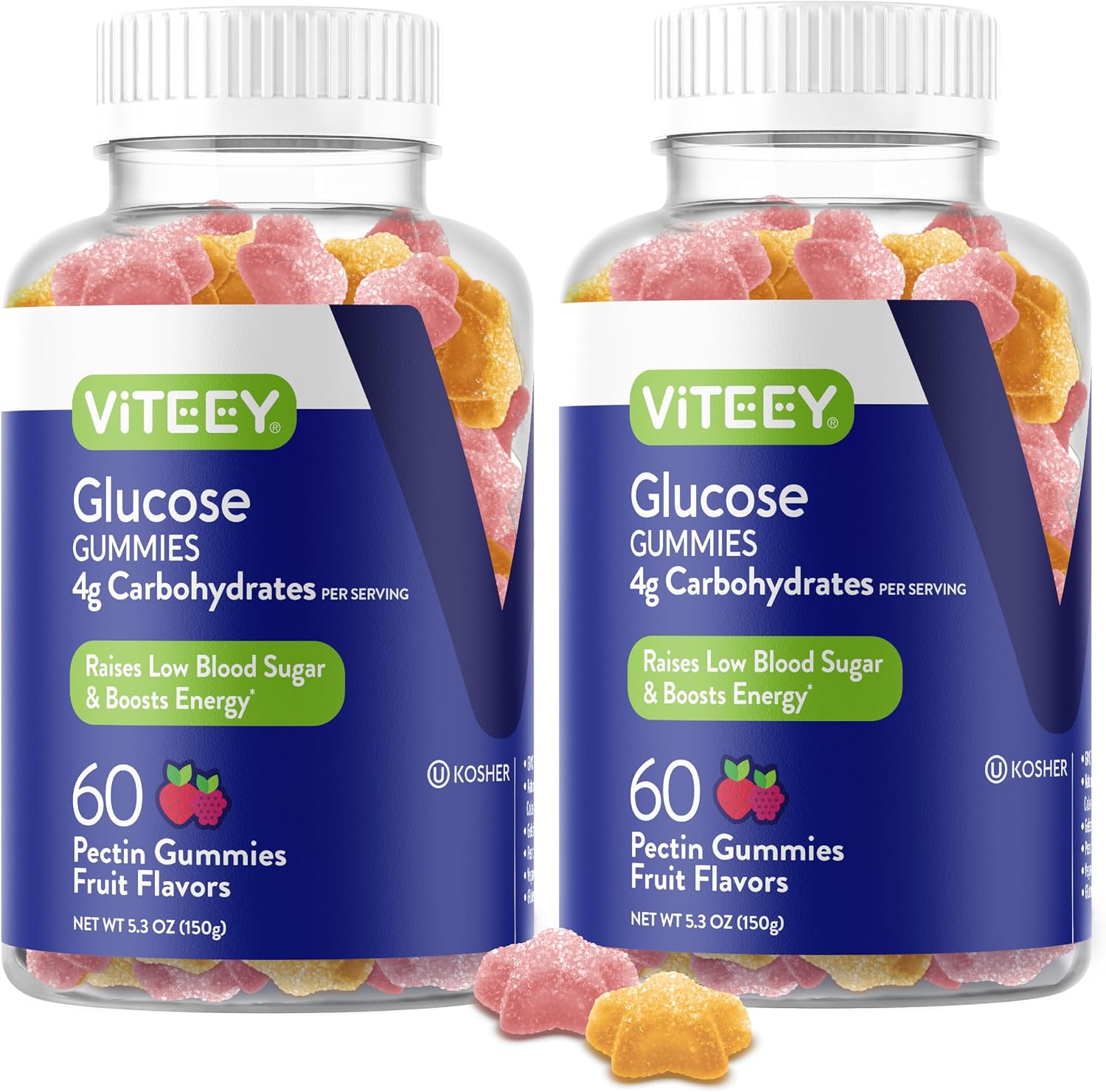 Viteey Gomitas de Glucosa - 4g de Carbohidratos, 60 Unidades - Alternativa Rápida a Comprimidos de Glucosa - Vegano, Sin Gluten