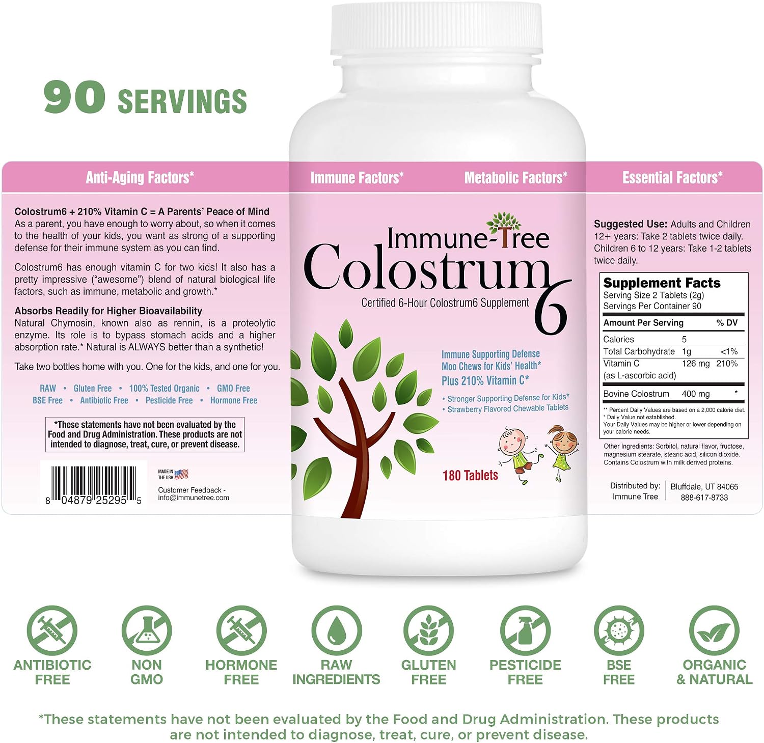 Immune Tree Moo Chews for Kids - 180 Strawberry Colostrum Chewable Tablets