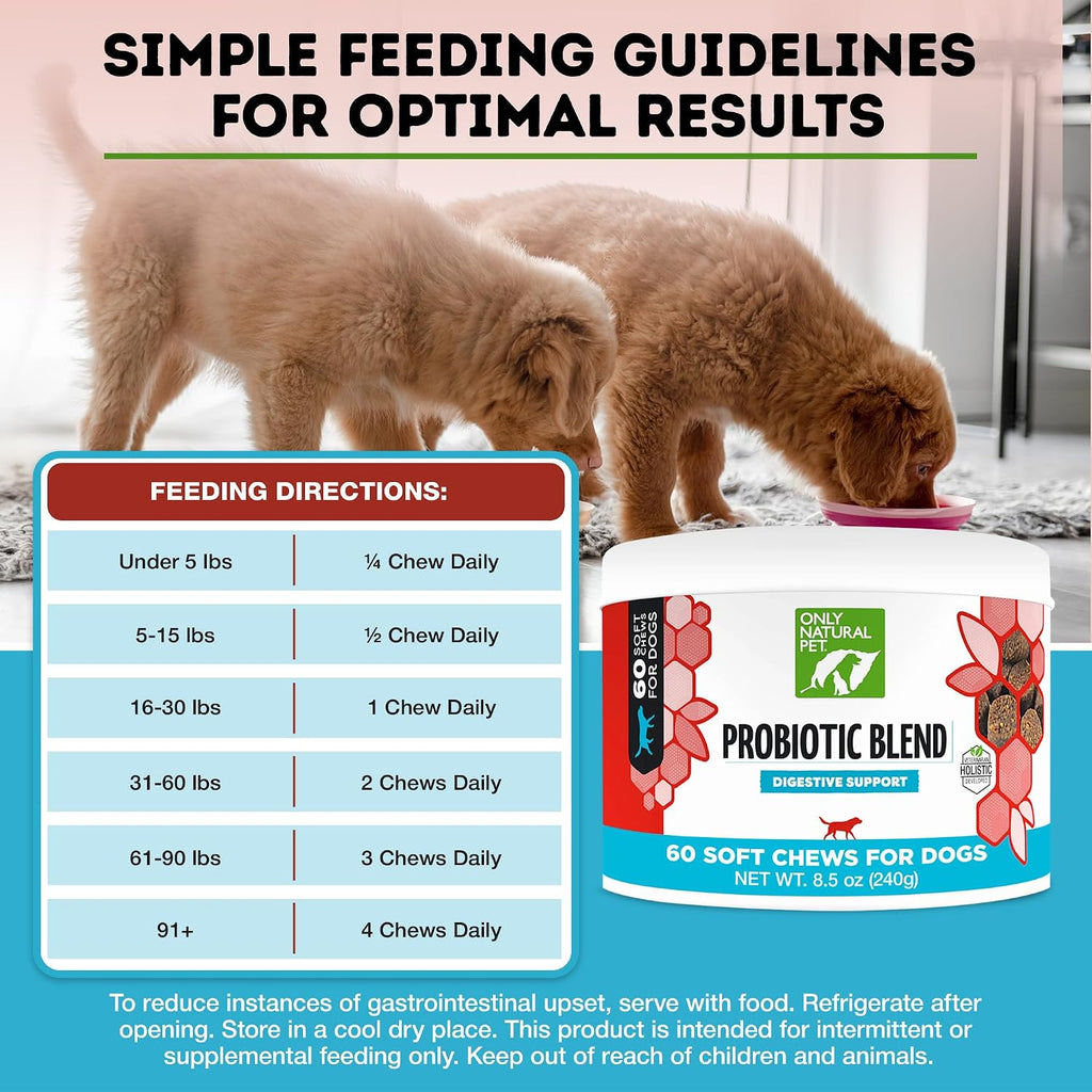 Only Natural Pet Probiótico para Perros y Gatos - Complemento Digestivo con Enzimas, 60 Masticables Blandos