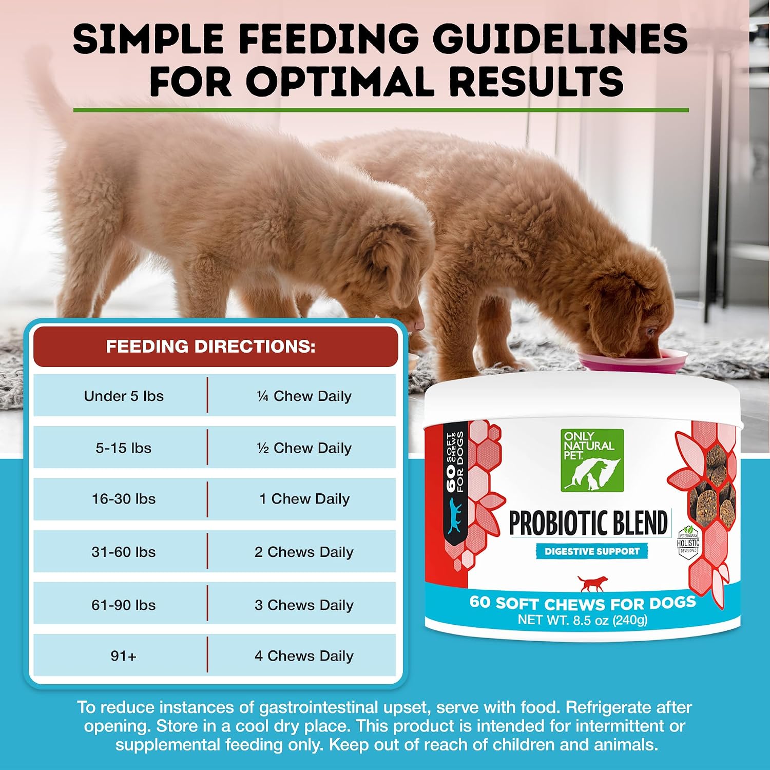 Only Natural Pet Probiótico para Perros y Gatos - Complemento Digestivo con Enzimas, 60 Masticables Blandos