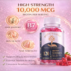 Biotic's Gain Biotin Gummies, 10000 mcg, Apoyo para Cabello, Piel y Uñas, con Vitaminas A C D E B6 B12 y Zinc, Vegano, Sin Azúcar, 120 Gominolas