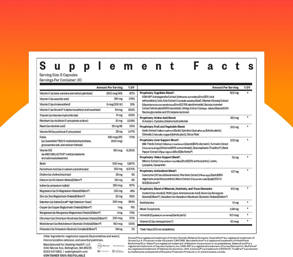 Seeking Health Multivitamínico Óptimo - Vitaminas B Activas, L-5-MTHF, CoQ10, Apoyo a la Metilación (240 Cápsulas)