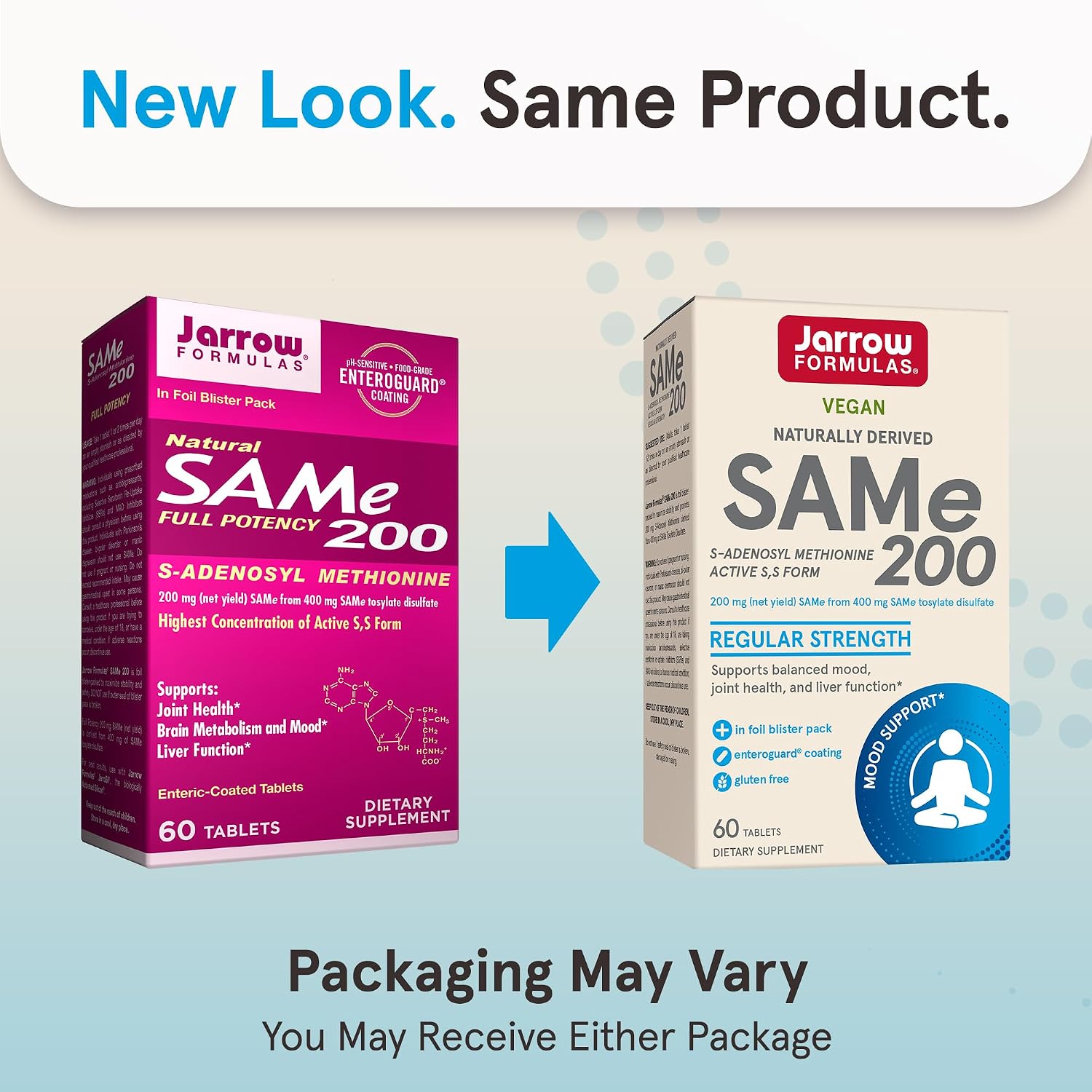 Jarrow Formulas SAMe 200 mg – Apoyo Articular, Hepático y Cerebral, 60 Comprimidos