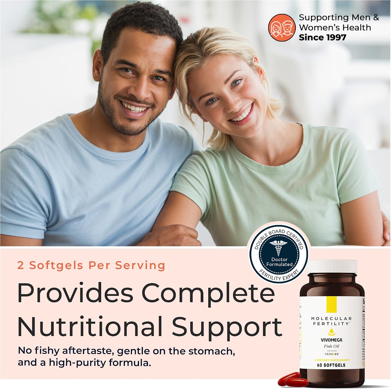 VIVOMEGA Fish Oil con VESIsorb® – Suplemento de Omega 3 con Vitamina D3 y K2 para el Bienestar Reproductivo – 60 Cápsulas Blandas