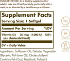 Solgar Vitamina D3 (Colecalciferol) 25 mcg (1000 UI), 100 Cápsulas Blandas