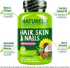 NATURELO Vitaminas para Cabello, Piel y Uñas - 5000 mcg Biotina, Colágeno, Vitamina E - 60 Cápsulas