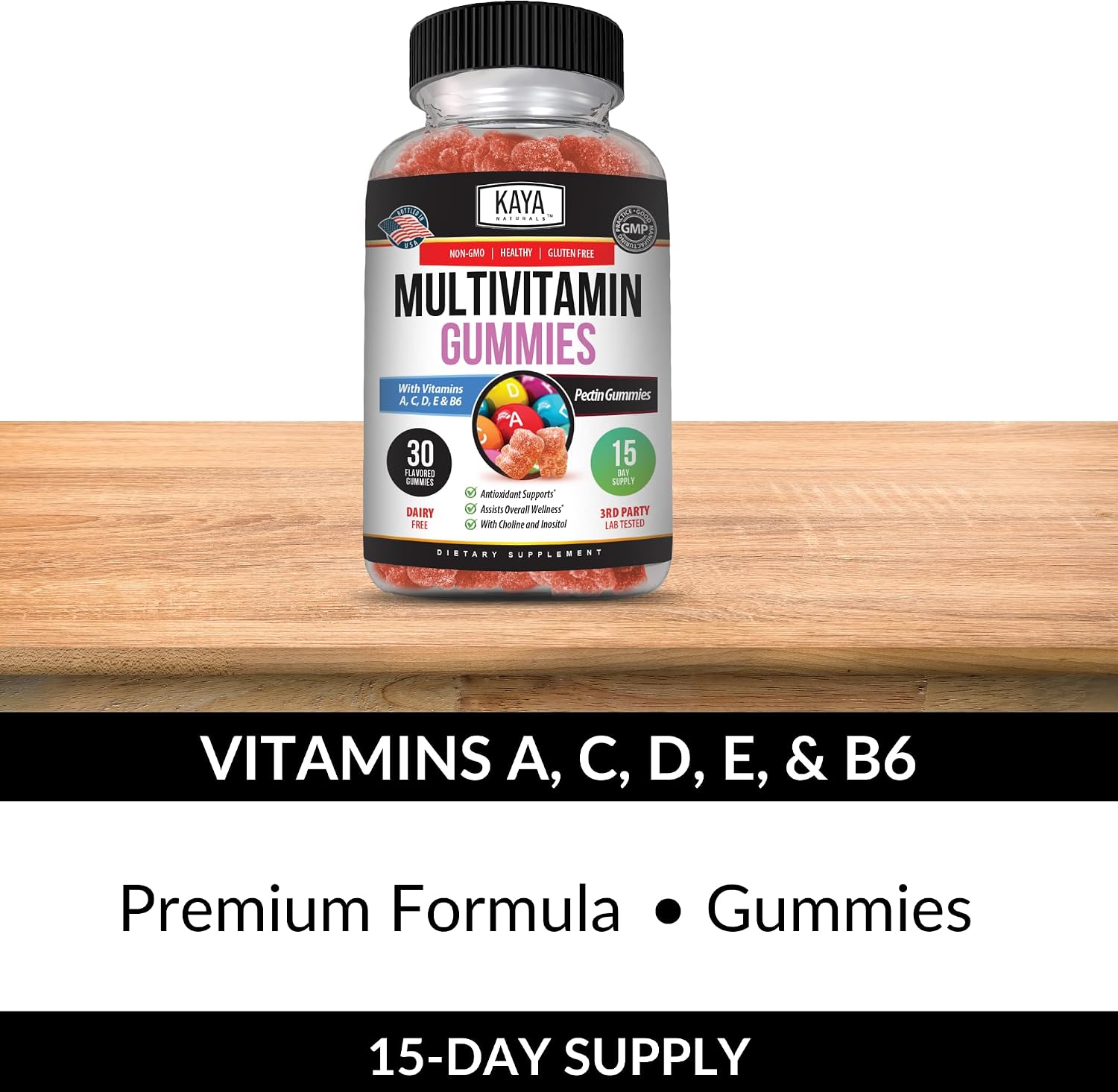 Kaya Naturals Adult Multi Vitamin Gummy - Multivitamínico en Gominolas para Adultos con Biotina, Vitamina A, B12, C, E, Zinc y Ácido Fólico - Sabor Fresa - Sin Gluten