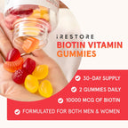 iRestore Gominolas de Biotina 10.000 mcg, Veganas, Pack de 3
