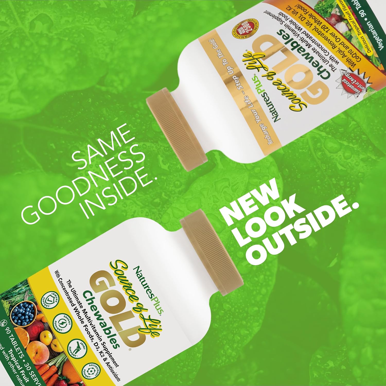 NaturesPlus Source of Life GOLD Chewables - 90 Comprimidos Vegetarianos - Sabor Fruta Tropical - Multivitamínico de Alimentos Integrales - Sin Gluten
