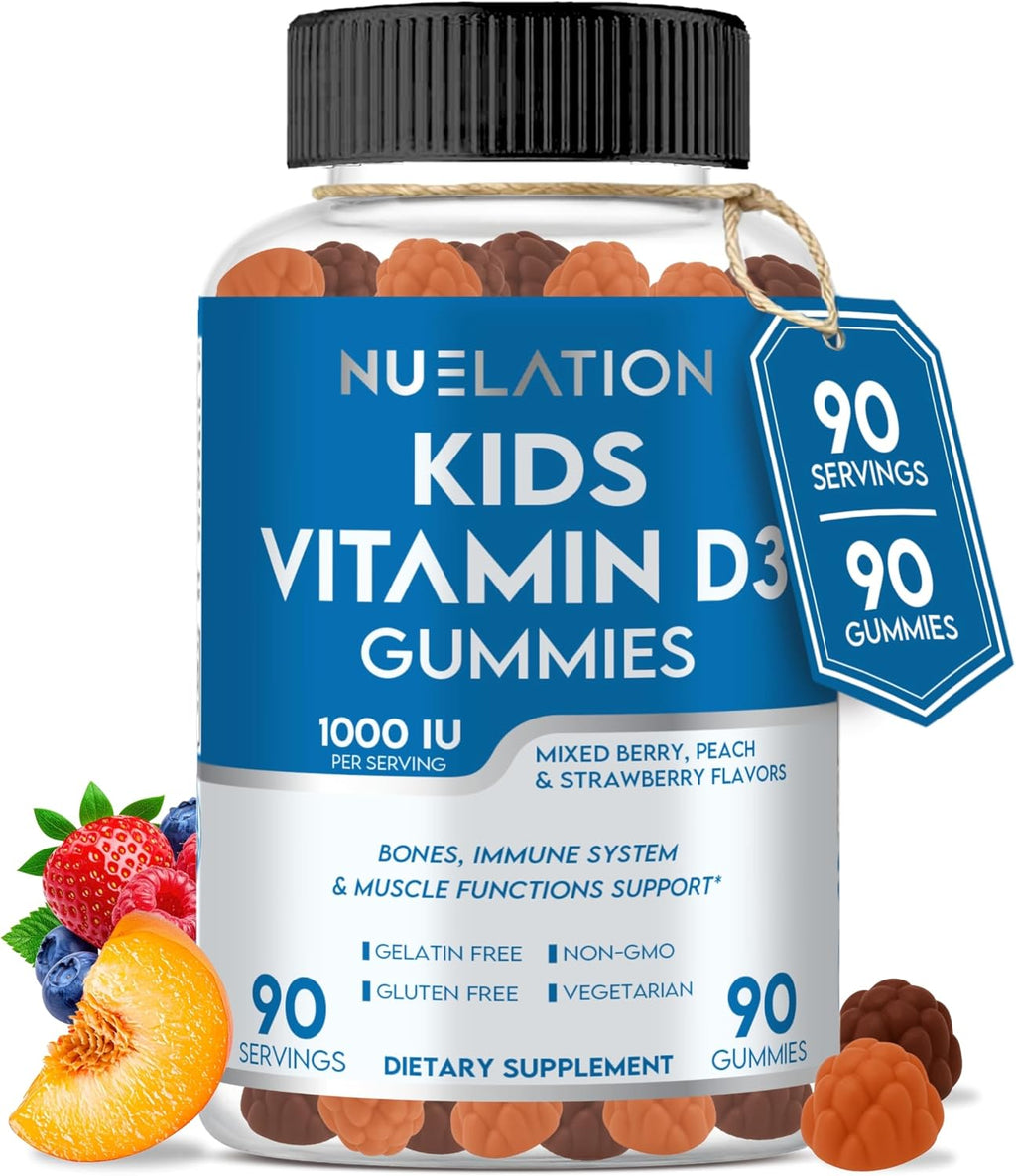 NUELATION Vitamina D3 Gummies para Niños - 1000 IU, 90 dosis