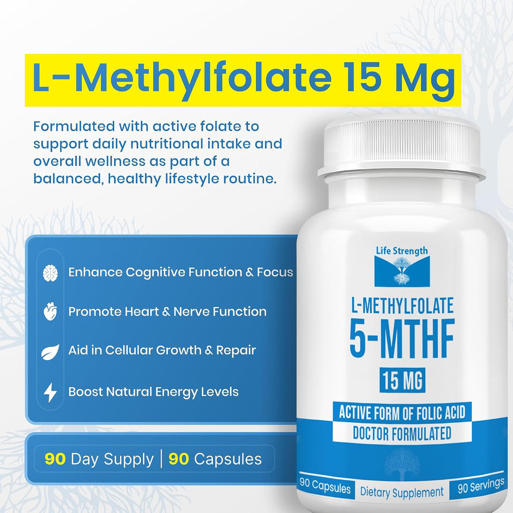 L-Methylfolate 15 mg | 90 Cápsulas | Metilfolato Activo 5-MTHF