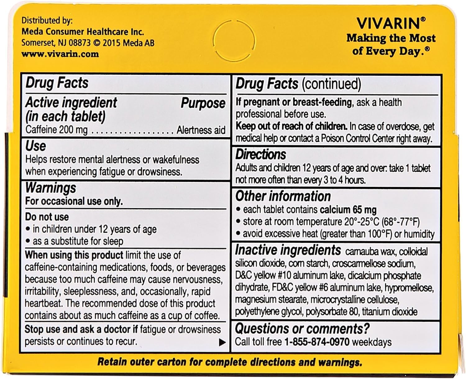 Vivarin Ayuda para la Alerta Mental, 40 Comprimidos (Paquete de 4)