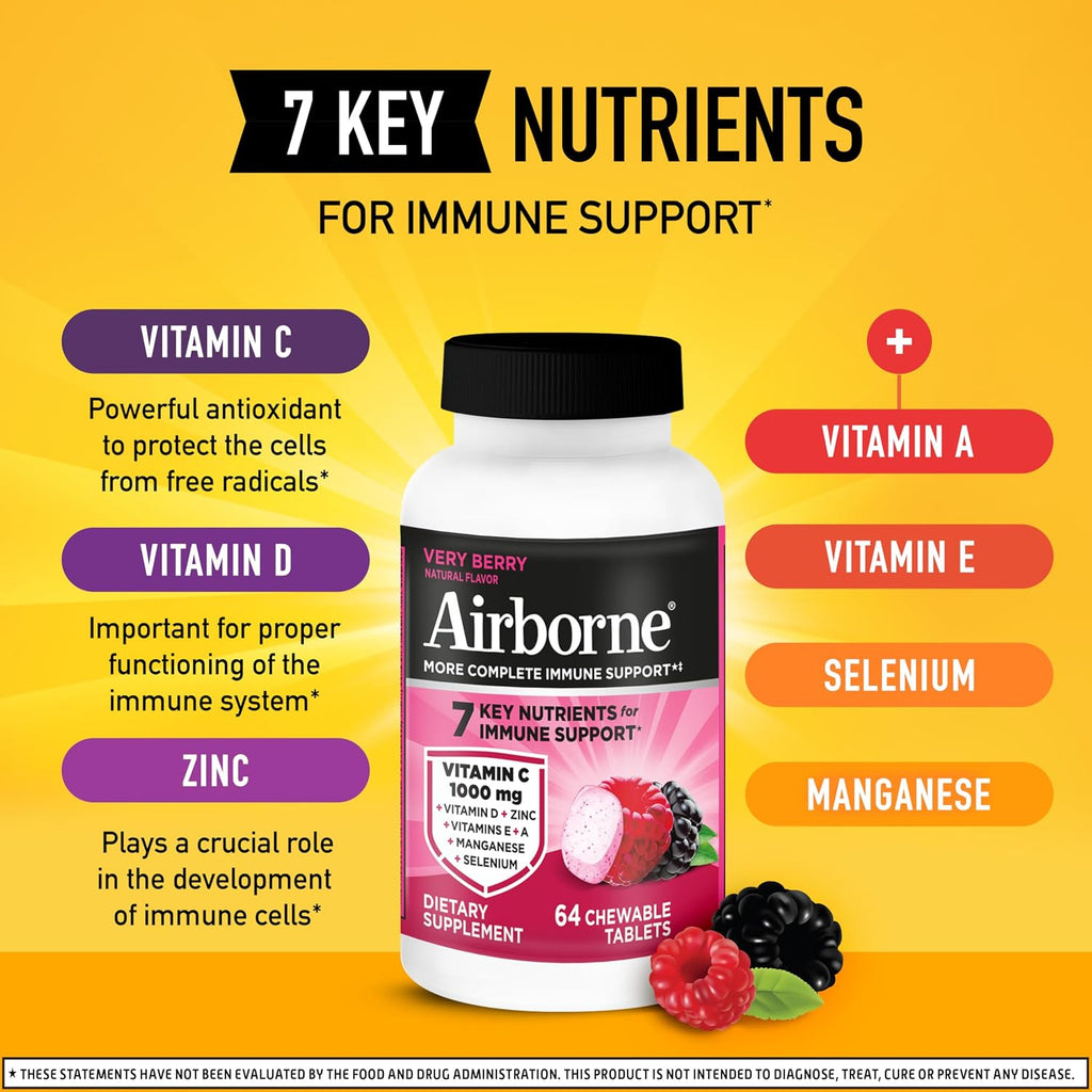 Airborne Berry Chewables with Vitamin C 1000 mg, 64 Count
