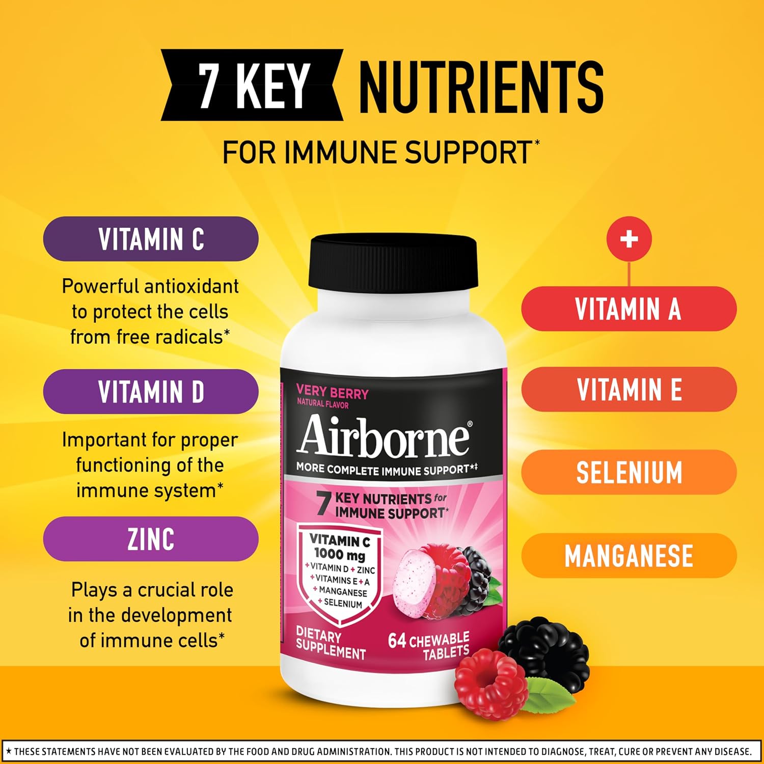 Airborne Berry Chewables with Vitamin C 1000 mg, 64 Count