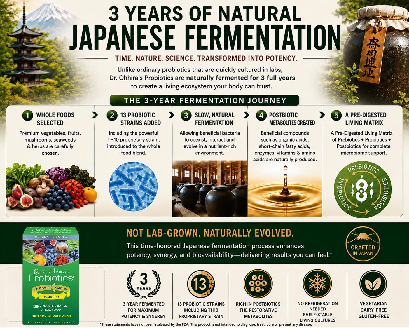 Dr. Ohhira's Probiotics Original Formula – 3 Años de Fermentación Natural Japonesa – 100+10 Cápsulas Vegetarianas