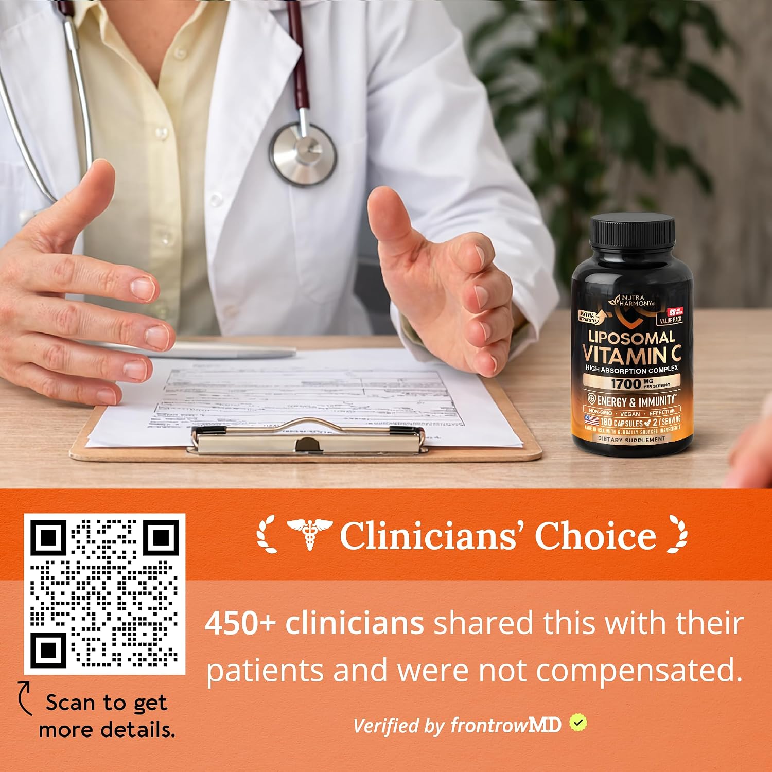 Liposomal Vitamin C 1700 mg | Fórmula de Alta Absorción | 180 Cápsulas
