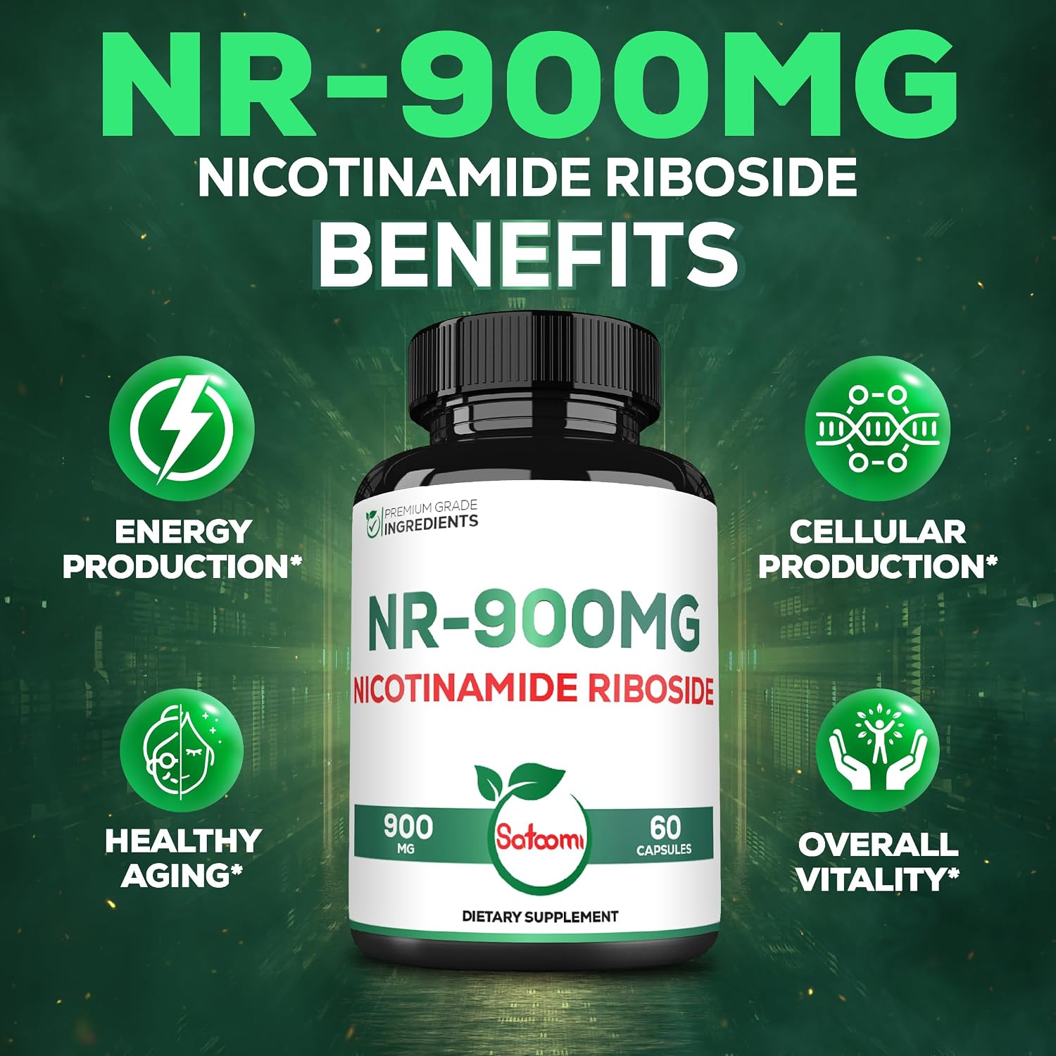 Satoomi NAD Supplement with Liposomal Nicotinamide Riboside - Cellular Energy & Vitality - 60 Capsules (30 Days)