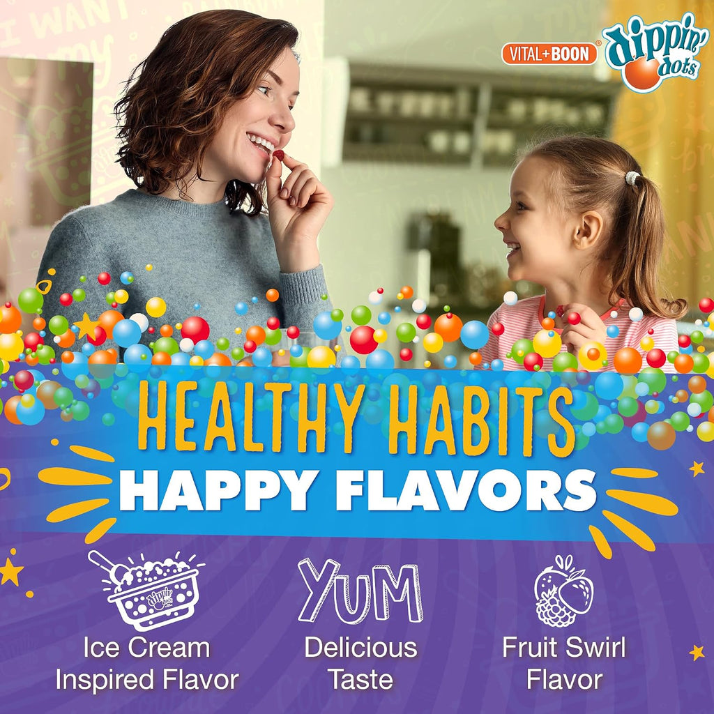 Vital+Boon Dippin' Dots - Gominolas Multivitamínicas para Adultos - Vitaminas A, B6, C, D3, E y Ácido Fólico - Vegetarianas, No GMO, Sin Gluten (60 Unidades)