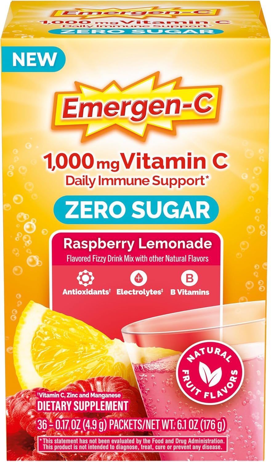 Emergen-C Zero Sugar Vitamina C 1000 mg - Sabor Frambuesa Limón - 36 Sobres