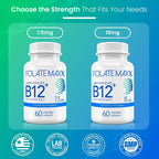 FolateMaxx L-Metilfolato 15mg + B12 Metilcobalamina - 60 Cápsulas - 5-MTHF con B12 para Metilación y Estado de Ánimo