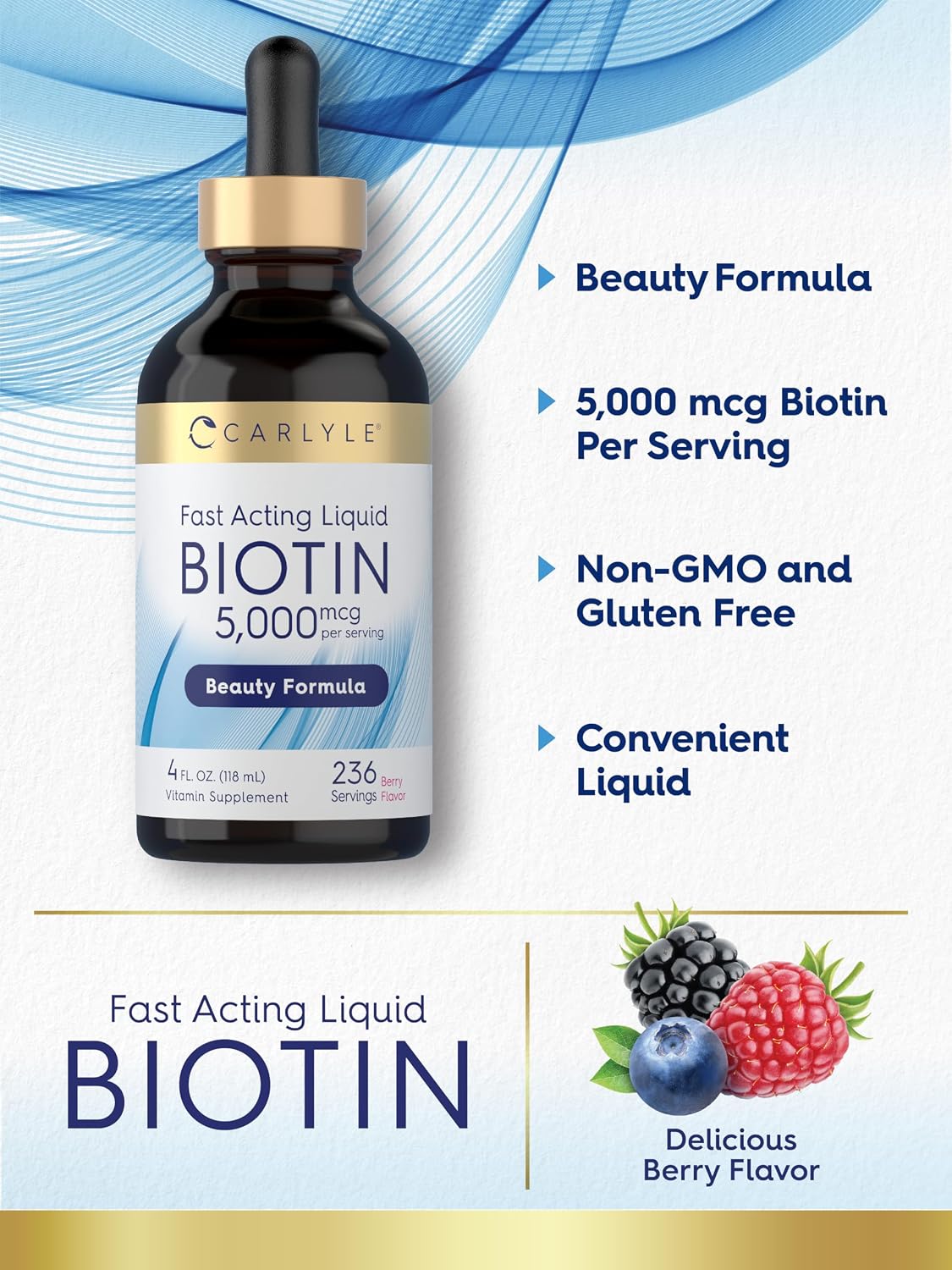 Carlyle Biotin 5000mcg Gotas Líquidas Sabor Berry - 118 ml