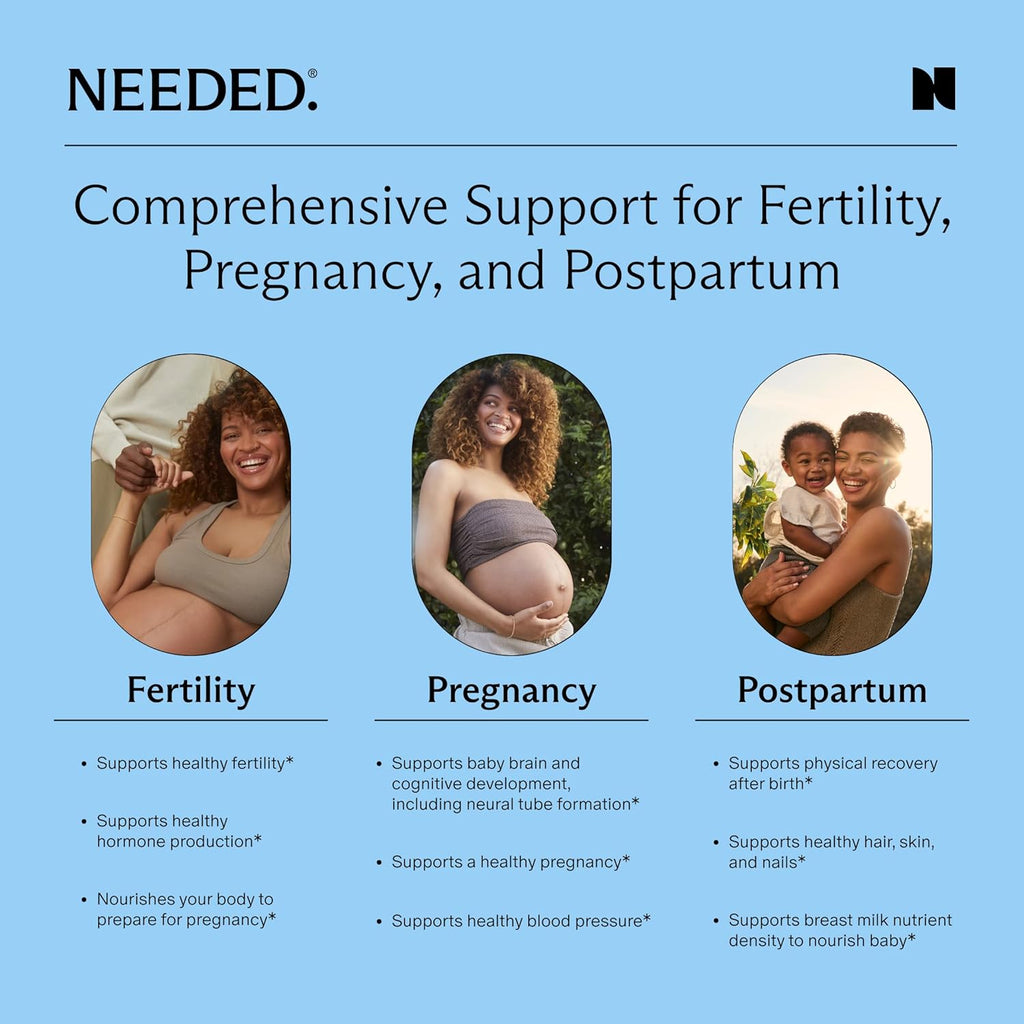Needed. Prenatal Multivitamin con aroma a cítricos - Complejo prenatal completo para antes, durante y después del embarazo - 26 nutrientes óptimos incluyendo colina, vitamina B y folato - suministro para 30 días