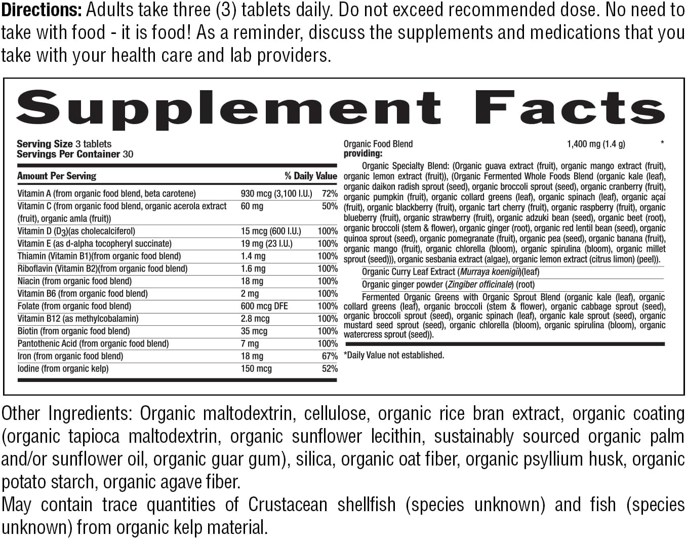 Realfood Organics Prenatal Multi - Antes, Durante y Después del Embarazo - Con Folato, D3 y Hierro - 90 Comprimidos