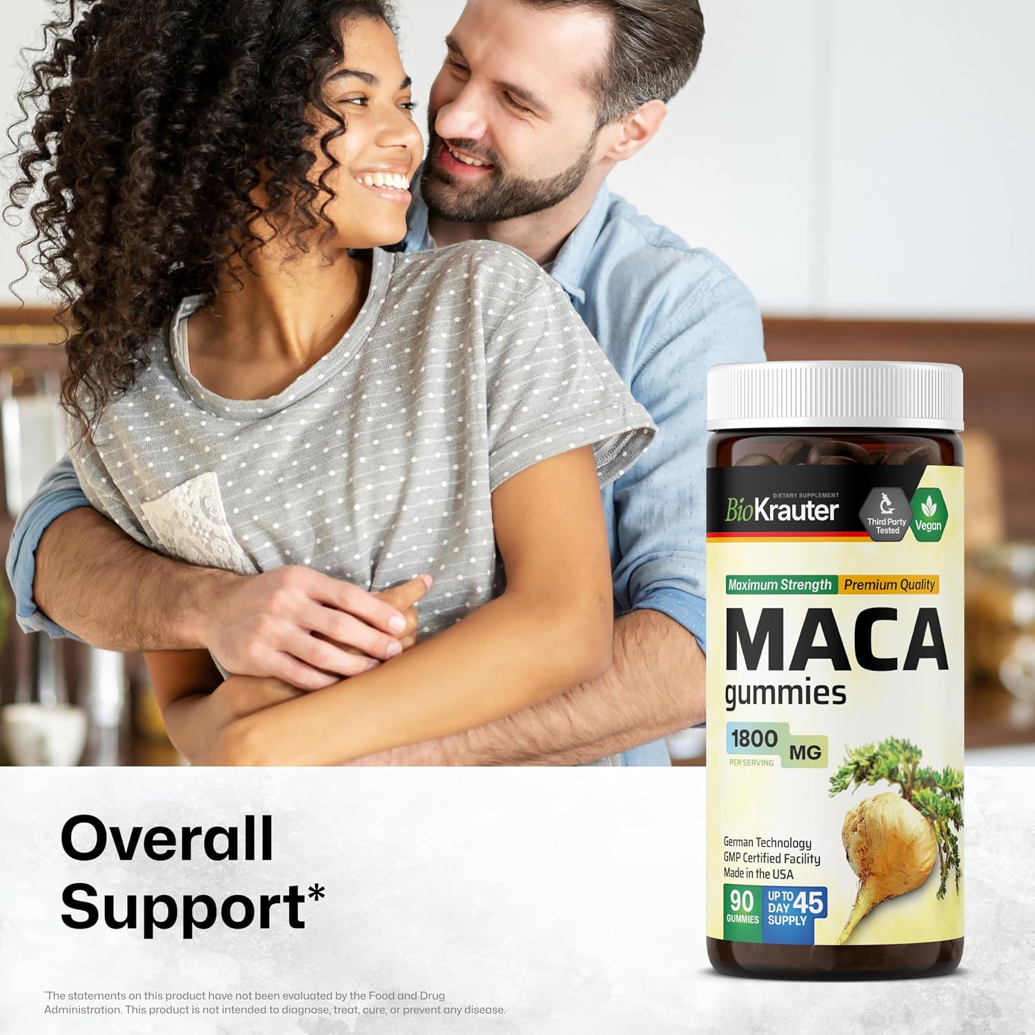 Maca Root for Women and Men - Black, Red & Yellow Maca Supplement 1800 mg for Drive, Performance & Energy Support - 90 Gummies, 45-Day Supply, Non-GMO, Banana Flavor