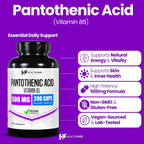 Healthfare Ácido Pantoténico 500mg Vitamina B5 | 200 Cápsulas Veganas