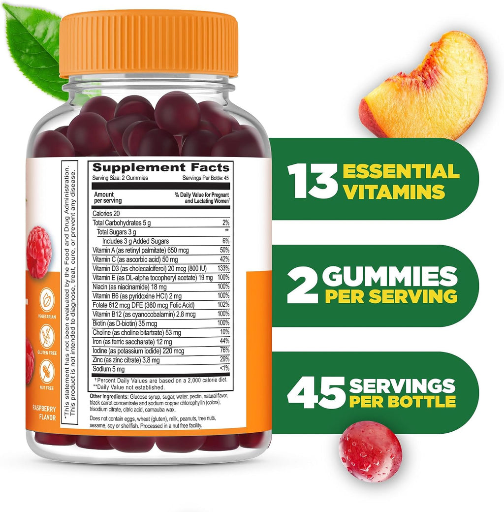 Lifeable Prenatal Multivitamin Gummies - Gominolas Prenatales con Hierro, Colina y Ácido Fólico - 90 Unidades