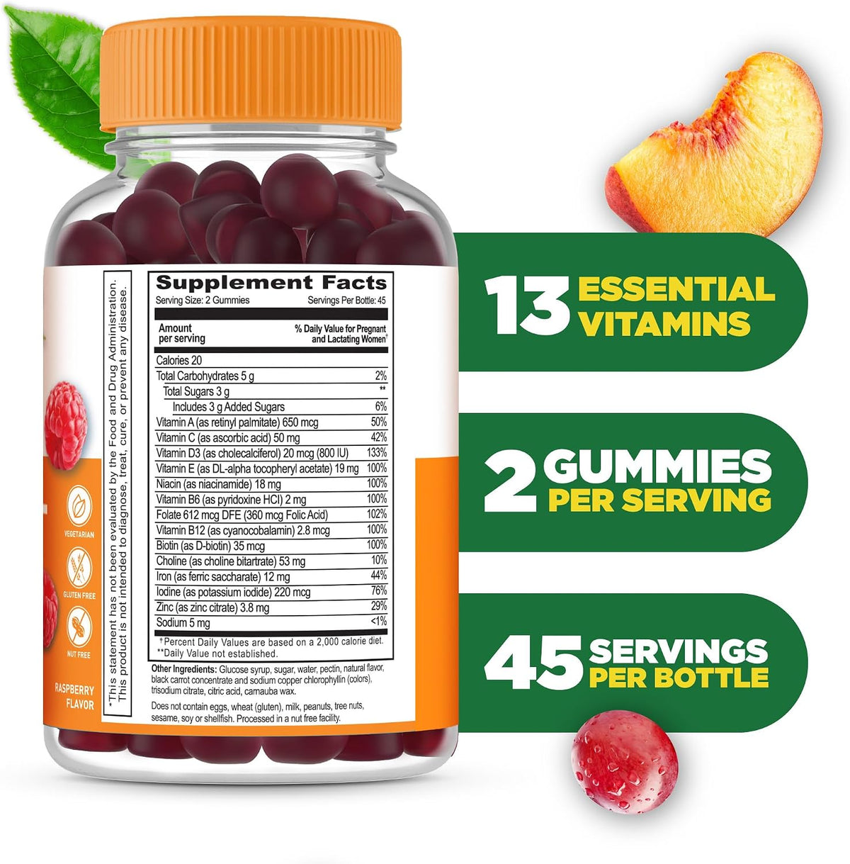 Lifeable Prenatal Multivitamin Gummies - – Hierro: Ayuda a la formación de glóbulos rojos y al transporte de – Image 2