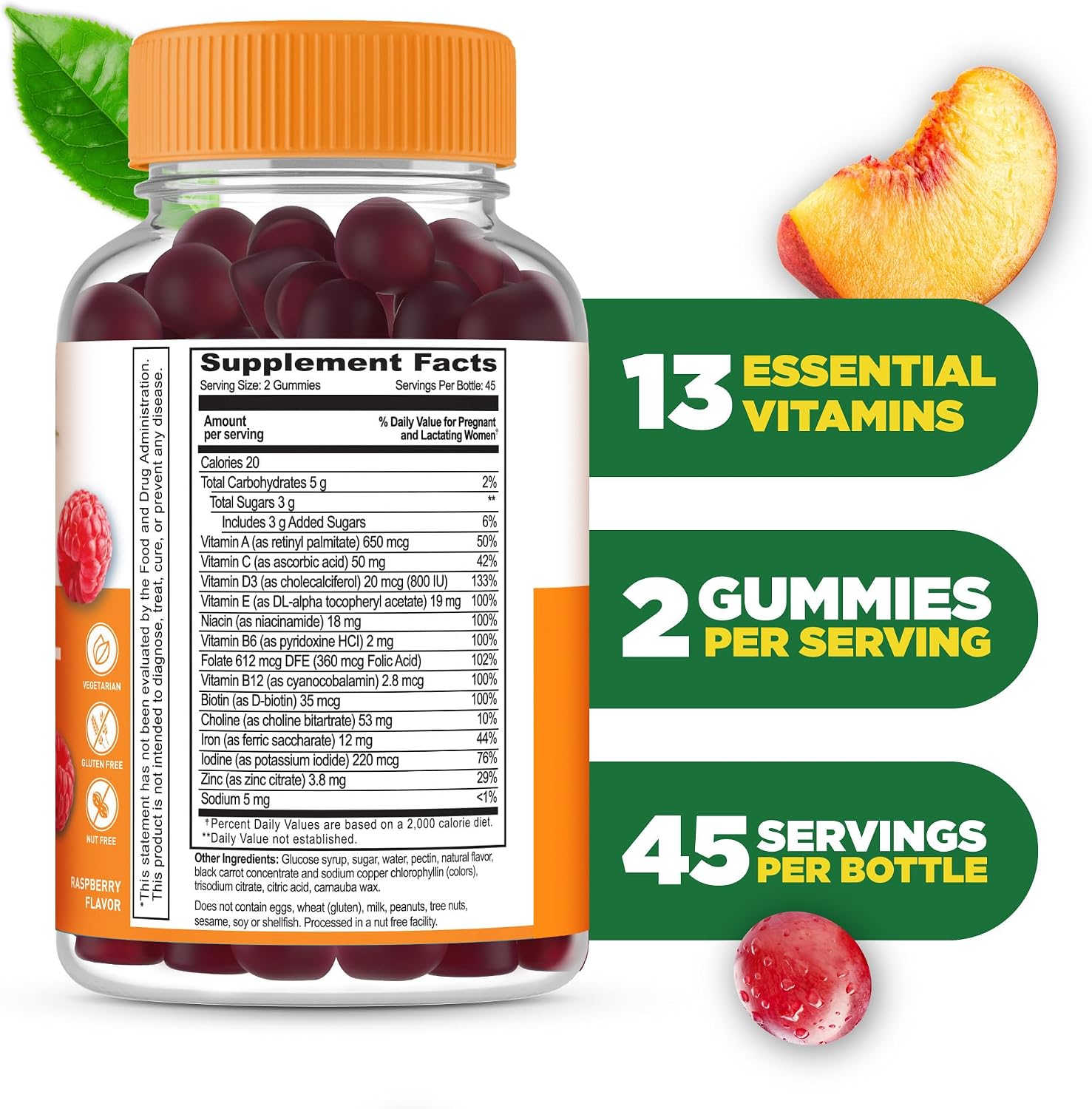 Lifeable Prenatal Multivitamin Gummies - Gominolas Prenatales con Hierro, Colina y Ácido Fólico - 90 Unidades