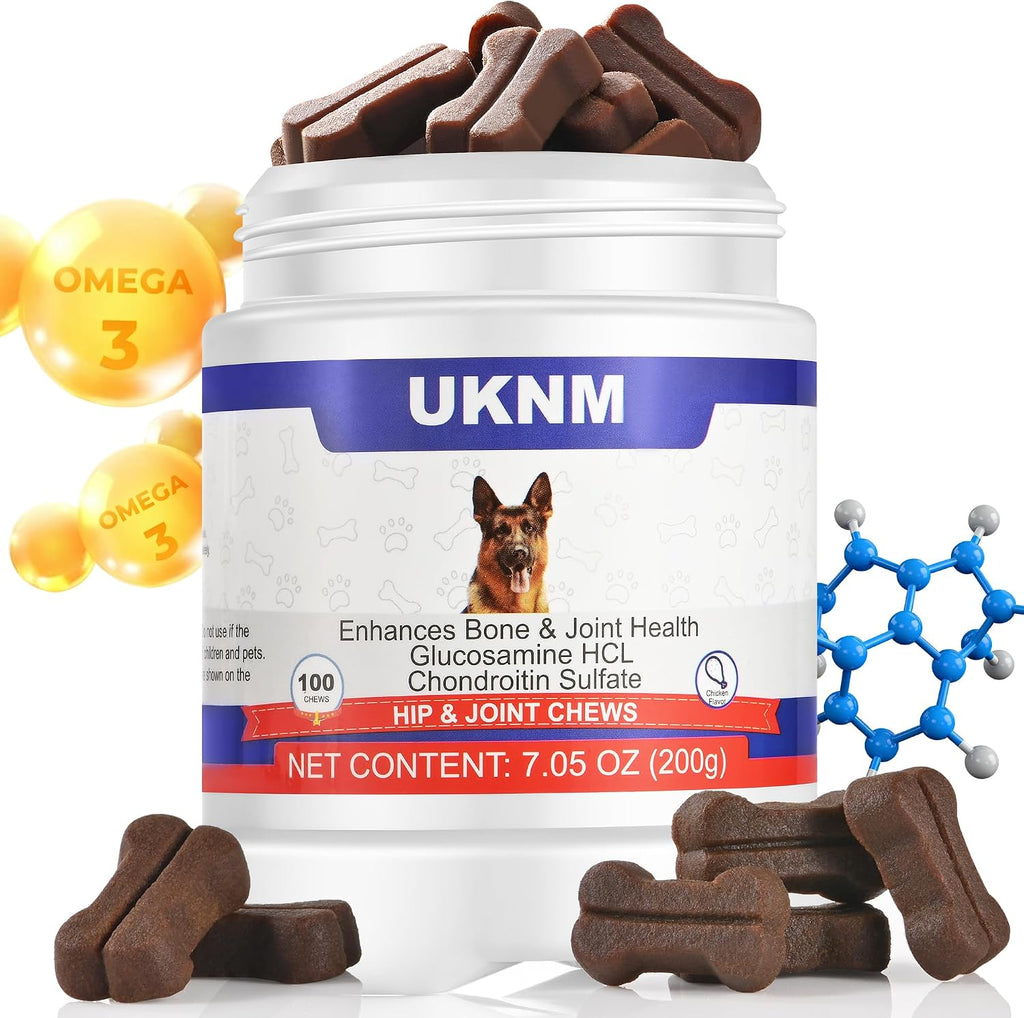 Glucosamina para Perros, Suplemento Articular con MSM y Cáñamo, 100 Snacks sabor Pollo