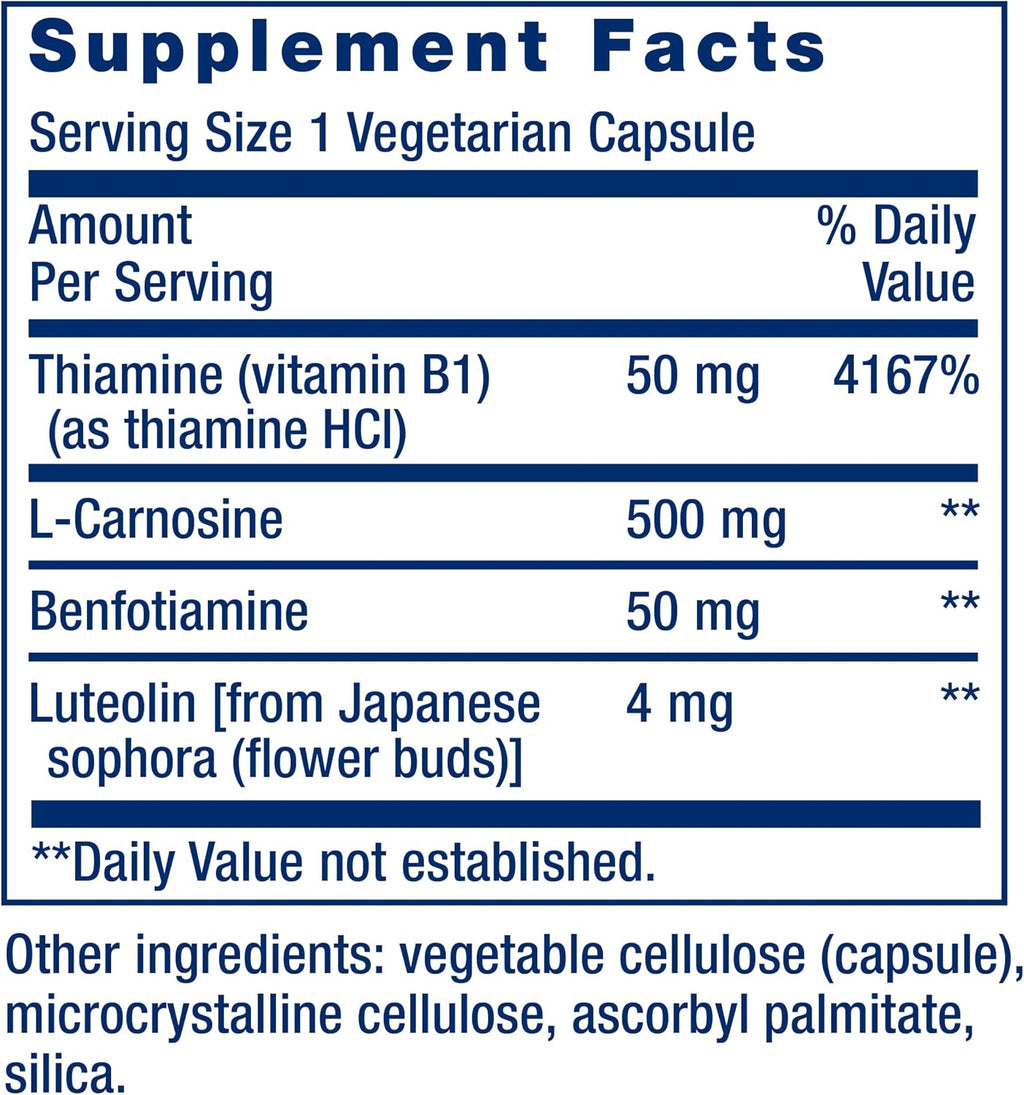 Life Extension Super Carnosine, L-Carnosine, Luteolin, Vitamin B1, 60 Capsules