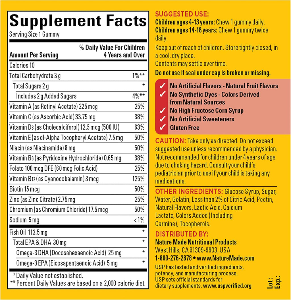 Nature Made Kids First Multivitamin con Omega-3, Gomitas Multivitamínicas para Niños, 70 Gomitas