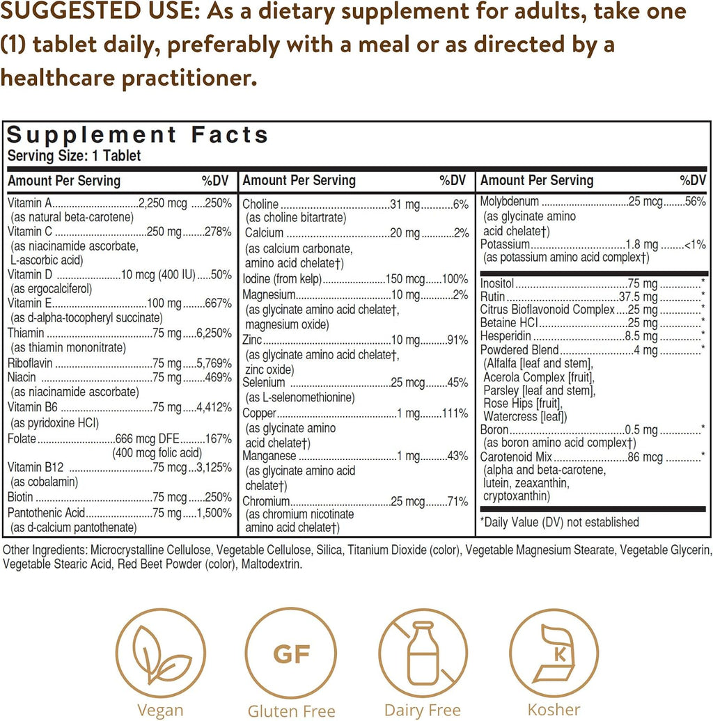 Solgar Formula VM-75 sin hierro, 180 comprimidos - Multivitamínico con minerales quelados