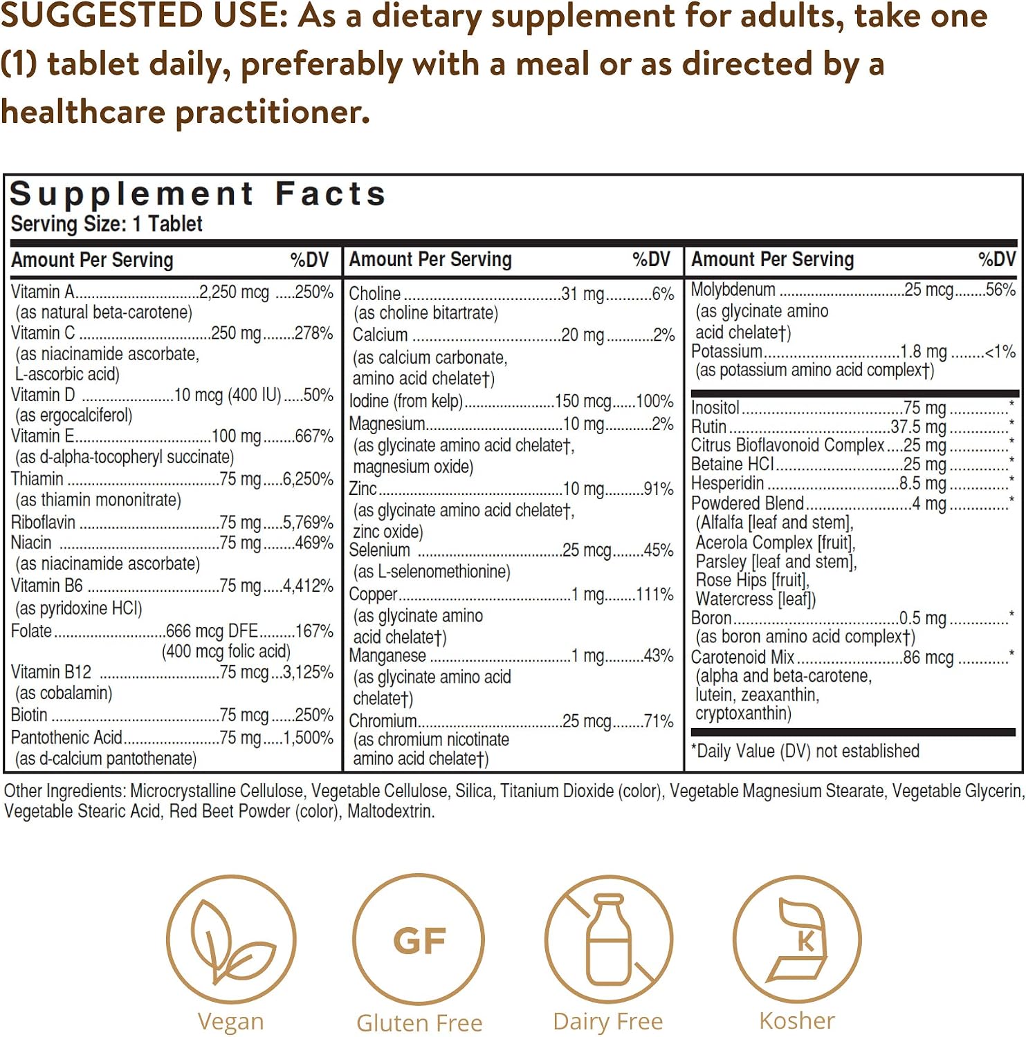 Solgar Formula VM-75 sin hierro, 180 comprimidos - Multivitamínico con minerales quelados
