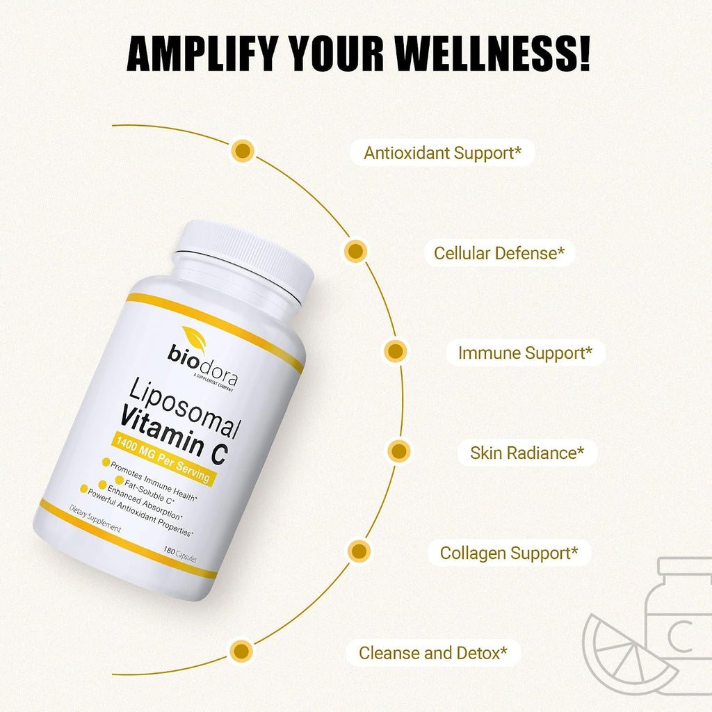 Vitamina C Liposomal, 1400 mg por dosis, 180 cápsulas