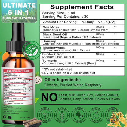 Sea Moss con Aceite de Semilla Negra y Soursop - Gotas Líquidas Multimineral y Vitaminas - Suplemento Superfood Orgánico – Image 6