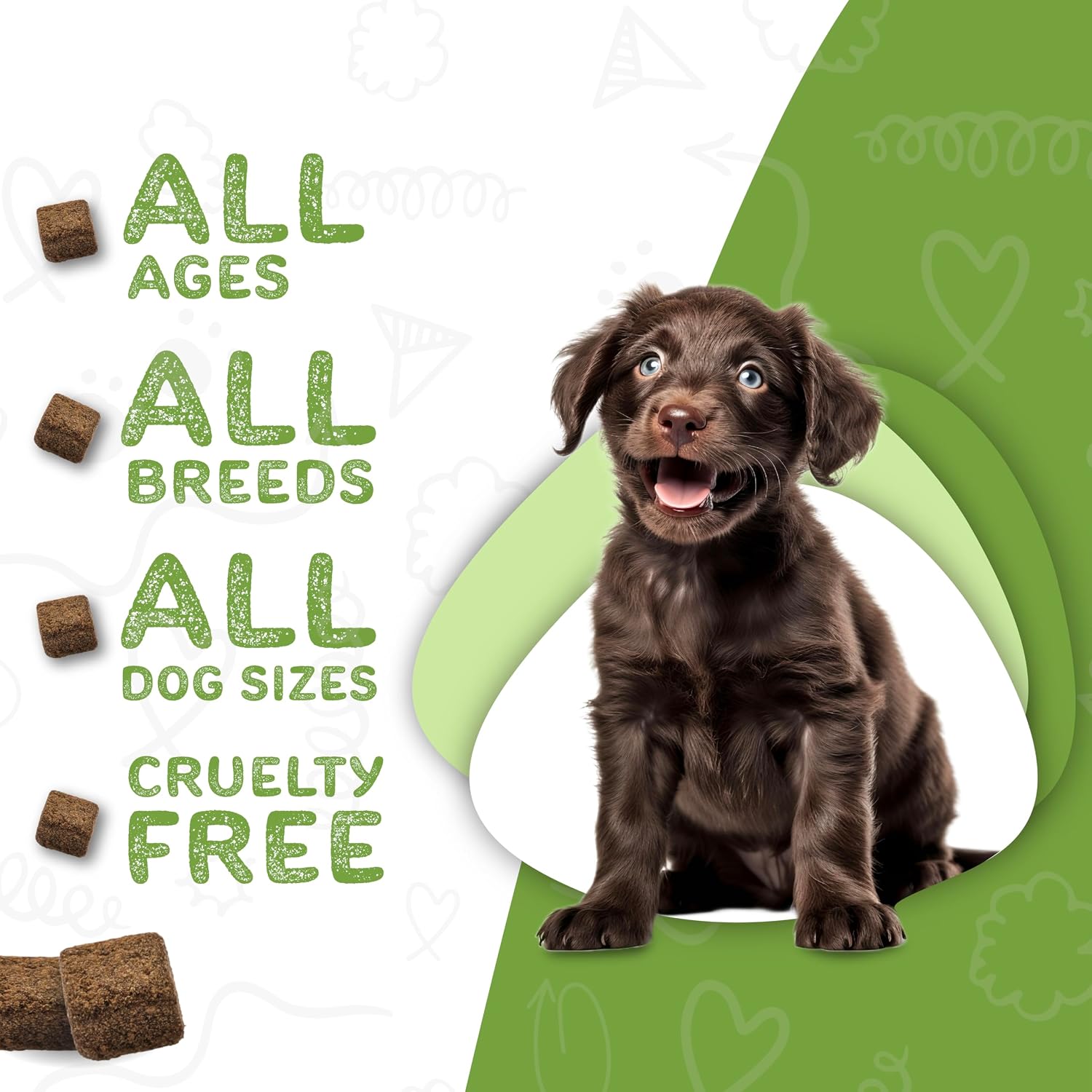 Waggedy Daily Essentials Puppy – Golosinas multivitamínicas para cachorros (60 unidades)
