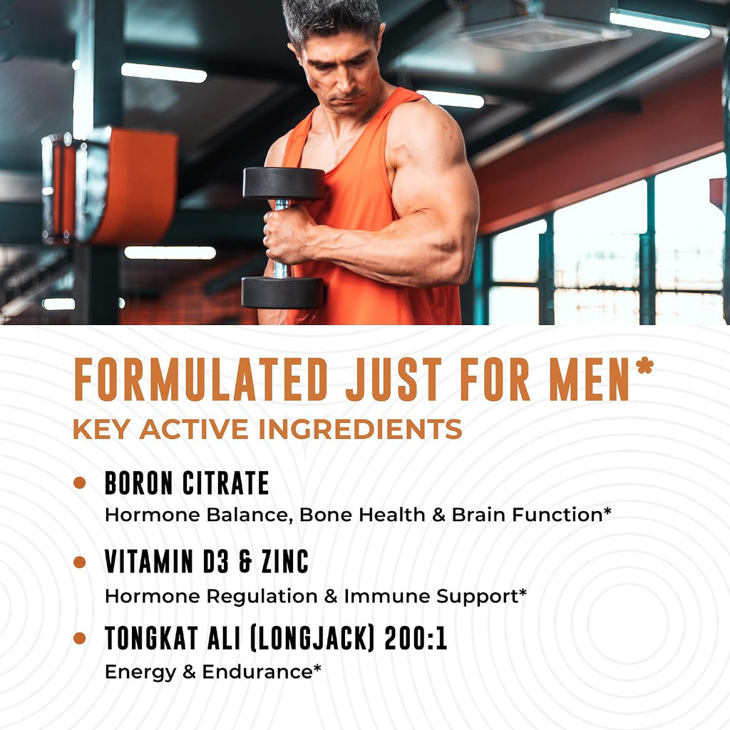 Suplemento de Boro con Tongkat Ali para Hombres - con Vitamina D3 y Zinc Picolinato 30mg - 60 Cápsulas