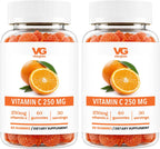 VITA GLOBE Gomitas de Vitamina C 250 mg con Colágeno, Vegano, Sabor Naranja, 60 unidades (Paquete de 2)